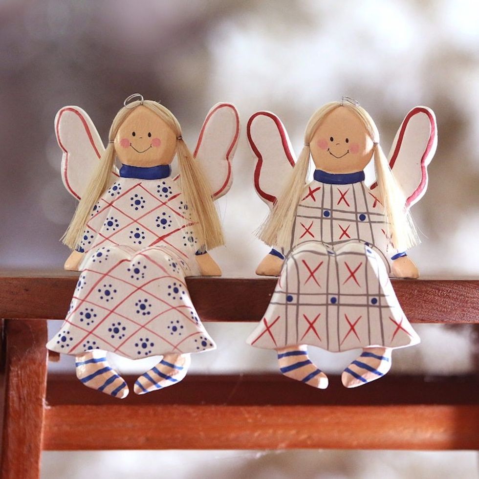Wood Angel Decorative Accents from Bali Pair 'Sitting Angels'