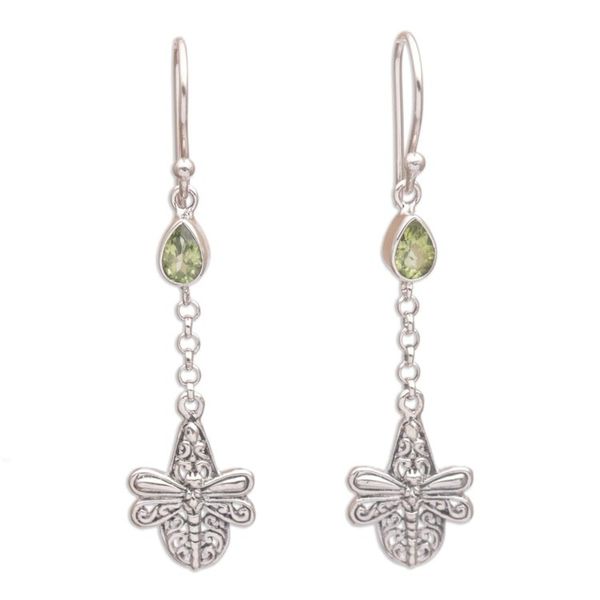 Alternate image for Handmade 925 Sterling Silver Peridot Dragonfly Earrings Dragonfly Altar