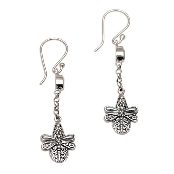 Alternate image for Handmade 925 Sterling Silver Peridot Dragonfly Earrings Dragonfly Altar