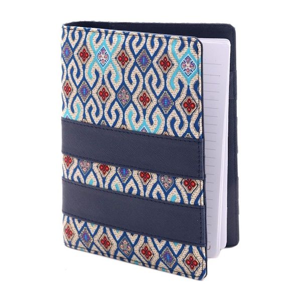 Alternate image for Blue Faux Leather with Cotton Print Fifty-Page Planner Jakarta Peacock