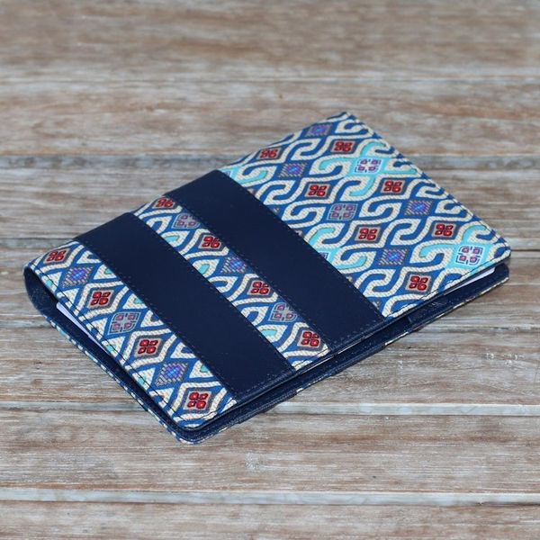 Alternate image for Blue Faux Leather with Cotton Print Fifty-Page Planner Jakarta Peacock