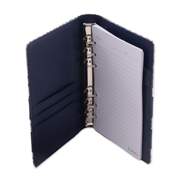 Alternate image for Blue Faux Leather with Cotton Print Fifty-Page Planner Jakarta Peacock