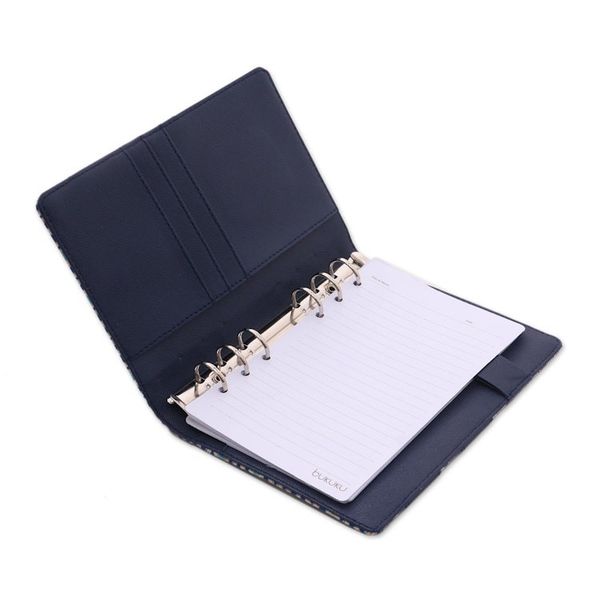 Alternate image for Blue Faux Leather with Cotton Print Fifty-Page Planner Jakarta Peacock