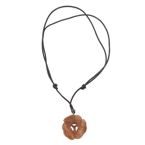 Alternate image for Hand-Carved Bone Rabbit Pendant Necklace from Bali Bunny Family