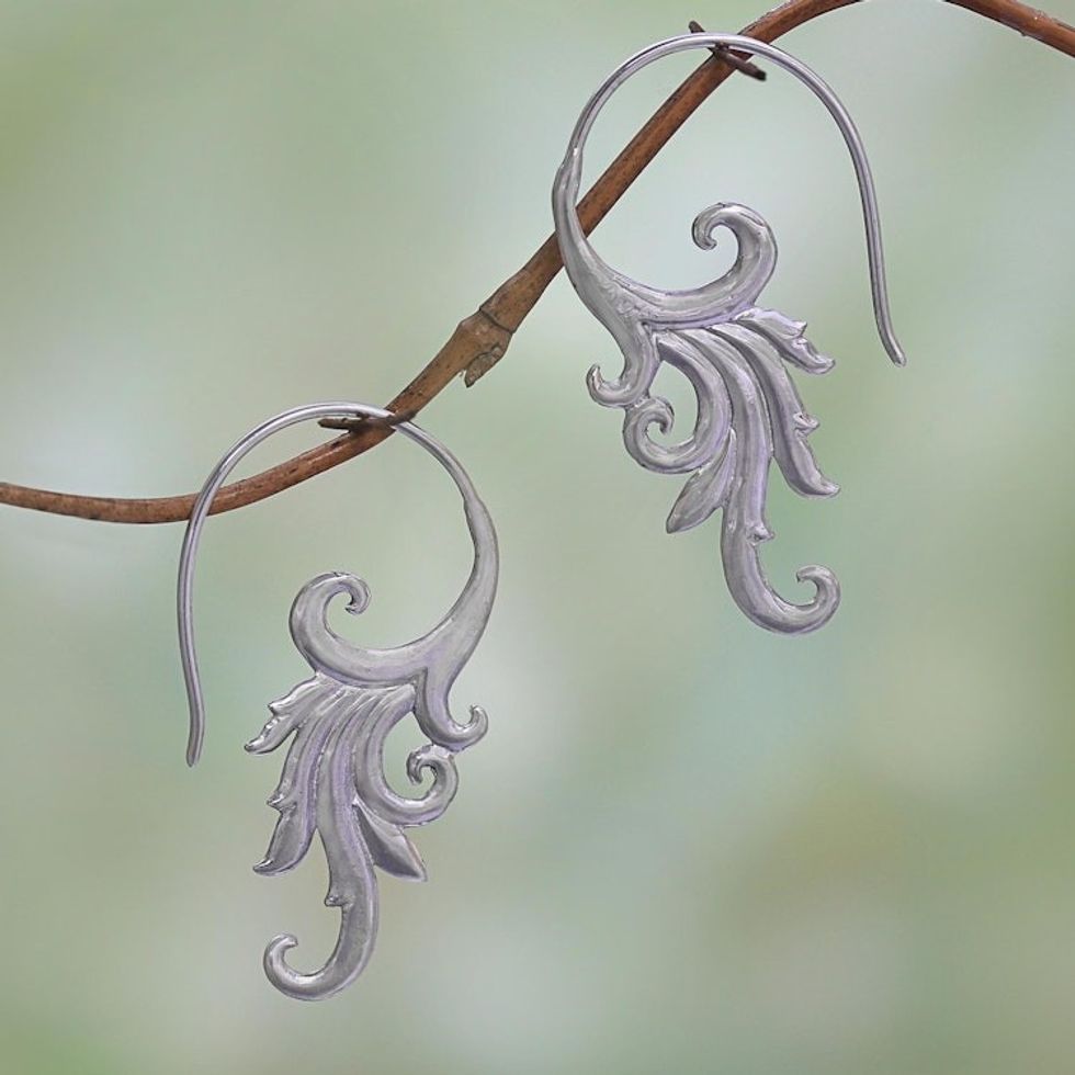 Sterling Silver Blooming Flower Motif Drop Earrings 'Angel Wing Bloom'