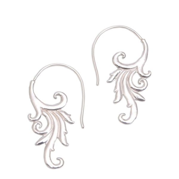 Alternate image for Sterling Silver Blooming Flower Motif Drop Earrings Angel Wing Bloom