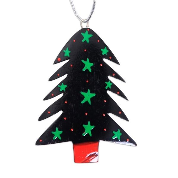 Alternate image for Mahogany Wood Hand Painted Tree Ornaments Set of 4 Starlit Tree
