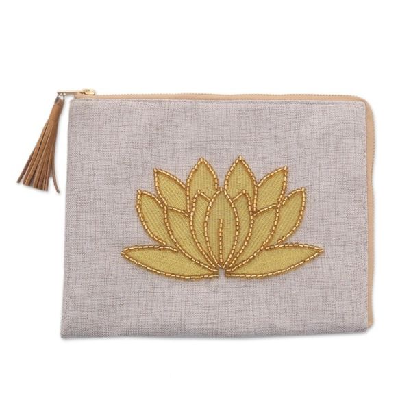 Alternate image for Floral Embellished Jute Coin Purse in Bone from Java Gods Grace in Bone