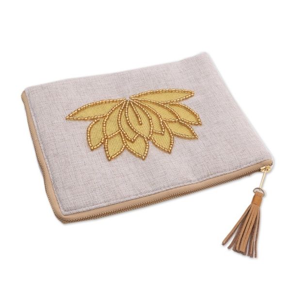 Alternate image for Floral Embellished Jute Coin Purse in Bone from Java Gods Grace in Bone