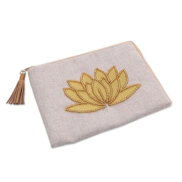 Alternate image for Floral Embellished Jute Coin Purse in Bone from Java Gods Grace in Bone