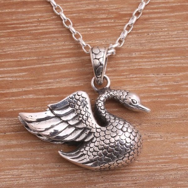 Alternate image for Sterling Silver Swan Pendant Necklace from Bali Swan Lake