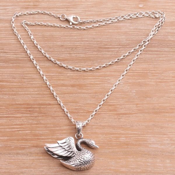 Alternate image for Sterling Silver Swan Pendant Necklace from Bali Swan Lake