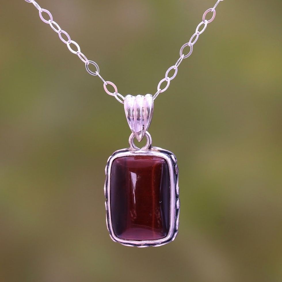 Red Tiger's Eye Pendant Necklace from Bali 'Eye Waves'