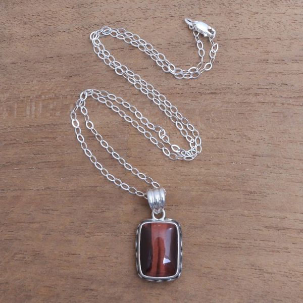 Alternate image for Red Tigers Eye Pendant Necklace from Bali Eye Waves
