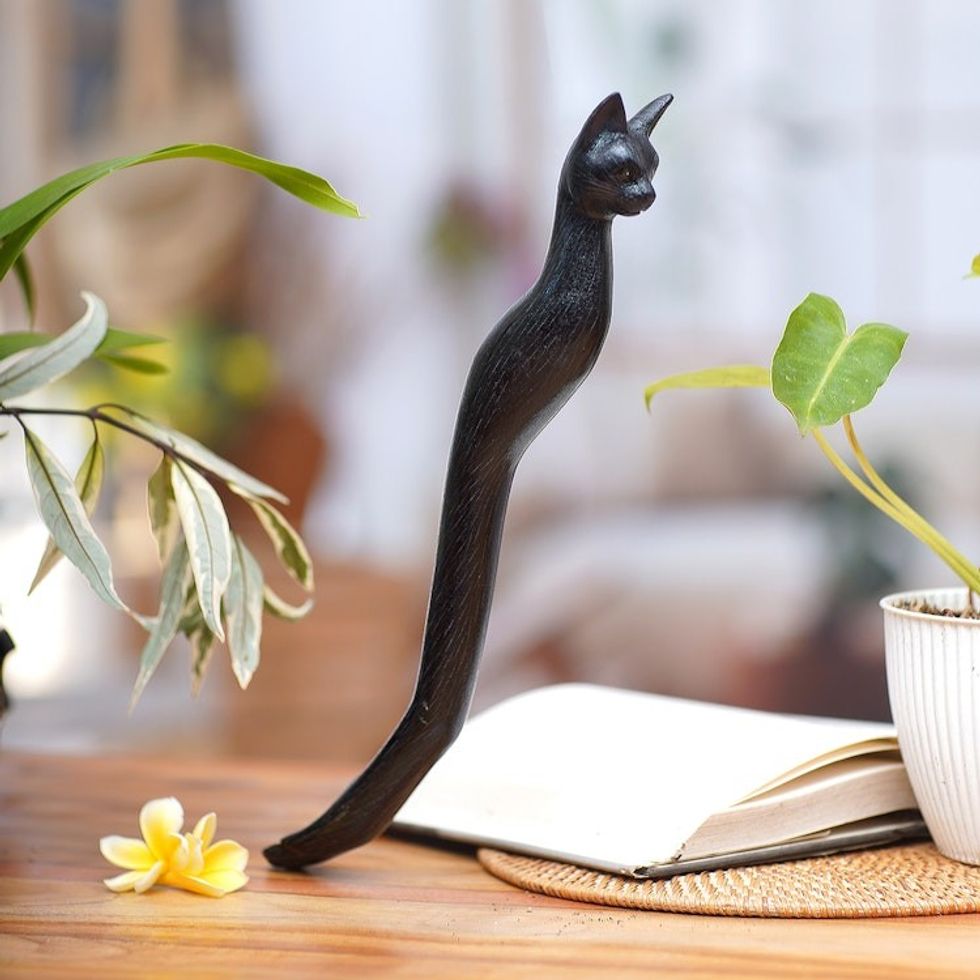 Black Cat Paw Wood Back Scratcher Hand Carved in Bali 'Kitty Comfort in Black'
