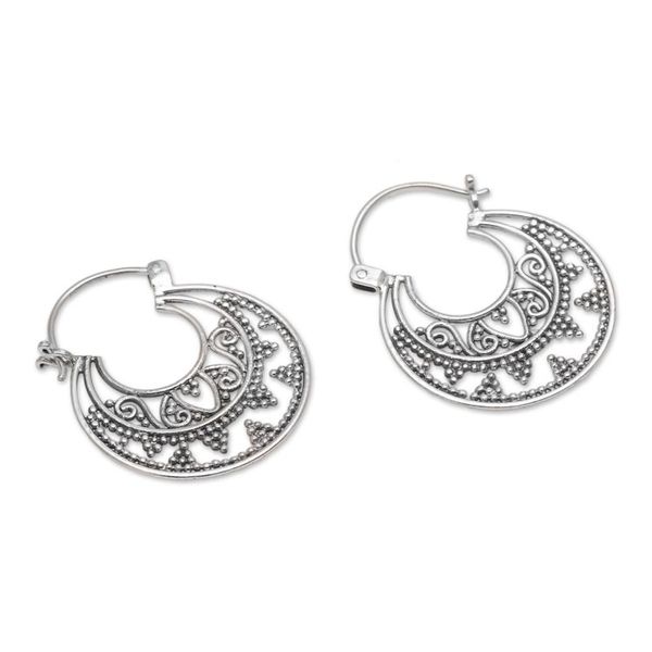Alternate image for Sterling Silver Hoop Earrings Handcrafted in Bali Moonlight Descent