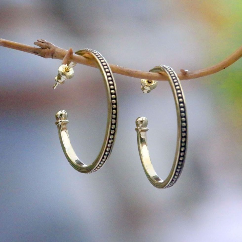 18k Gold Plated Sterling Silver Half-Hoop Earrings 1.3 in. 'Vintage Loop'