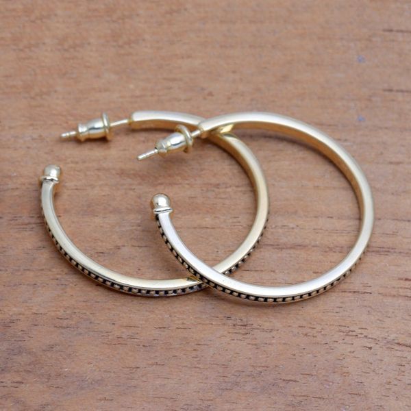 Alternate image for 18k Gold Plated Sterling Silver Half-Hoop Earrings 1.3 in. Vintage Loop