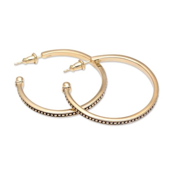 Alternate image for 18k Gold Plated Sterling Silver Half-Hoop Earrings 1.3 in. Vintage Loop
