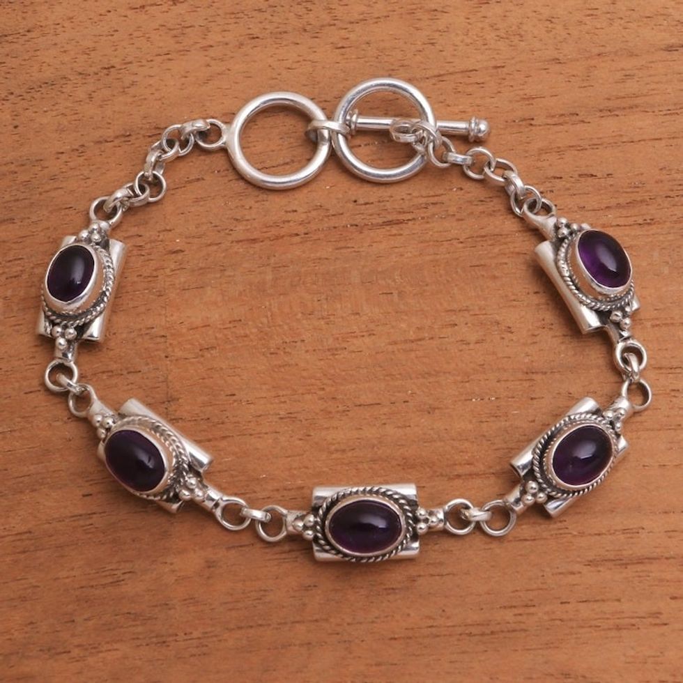 Oval Amethyst Link Bracelet from Bali 'Regal Domes'