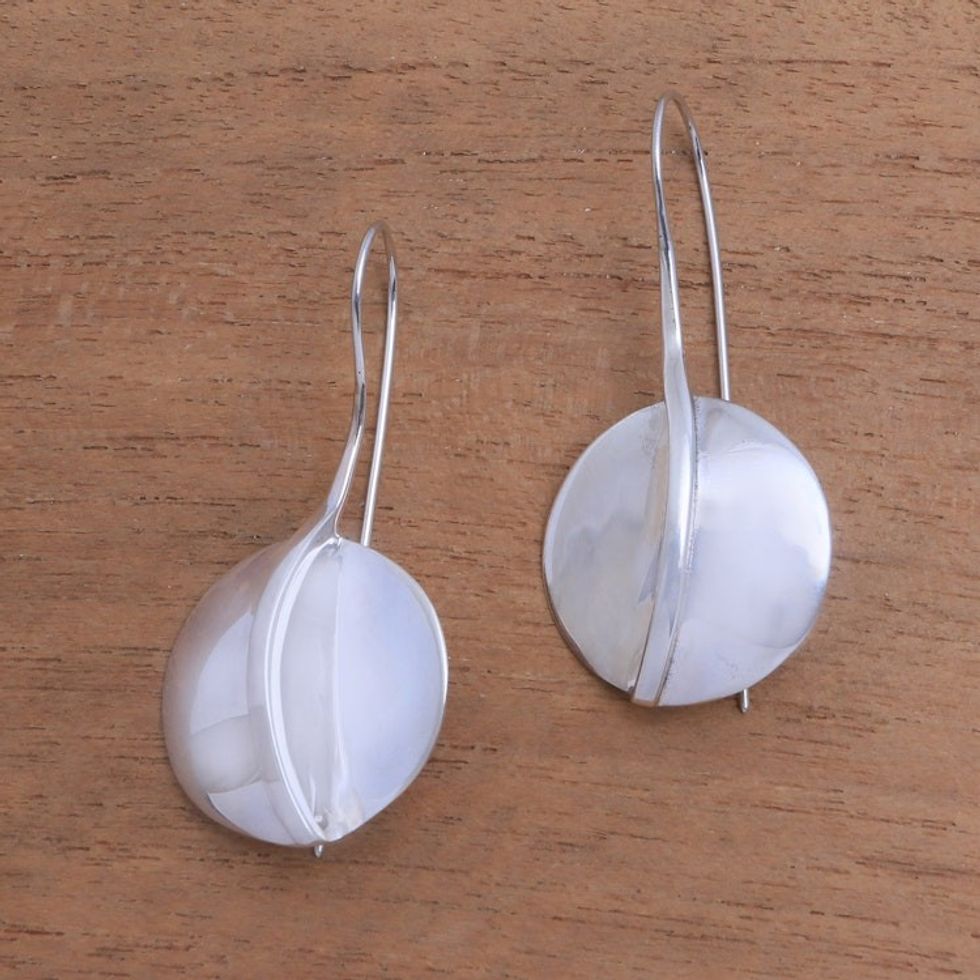 Circular Sterling Silver Drop Earrings from Bali 'Arched Circles'