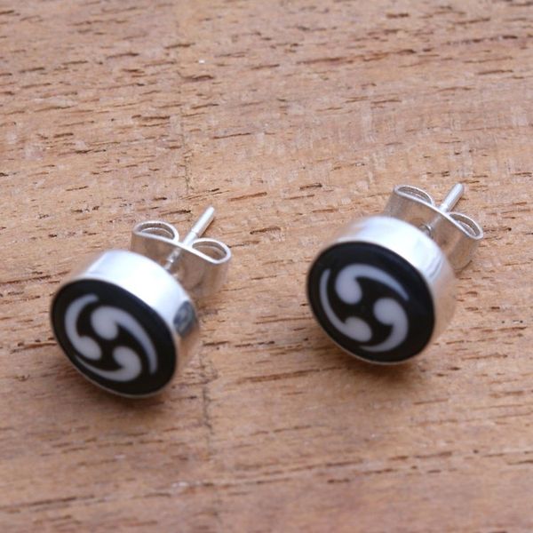 Alternate image for Black and White Bone Stud Earrings from Bali Tribal Wonder