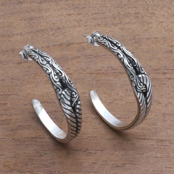 Alternate image for Patterned Sterling Silver Half-Hoop Earrings from Bali Excellent Link