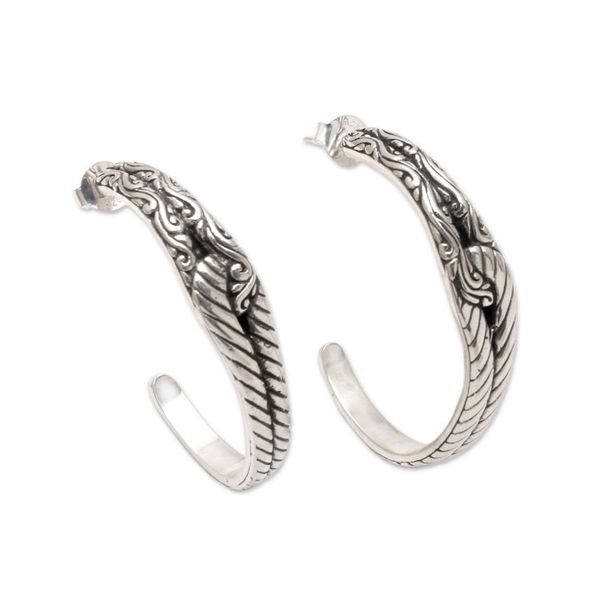 Alternate image for Patterned Sterling Silver Half-Hoop Earrings from Bali Excellent Link