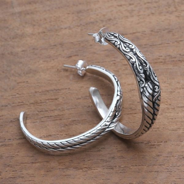 Alternate image for Patterned Sterling Silver Half-Hoop Earrings from Bali Excellent Link