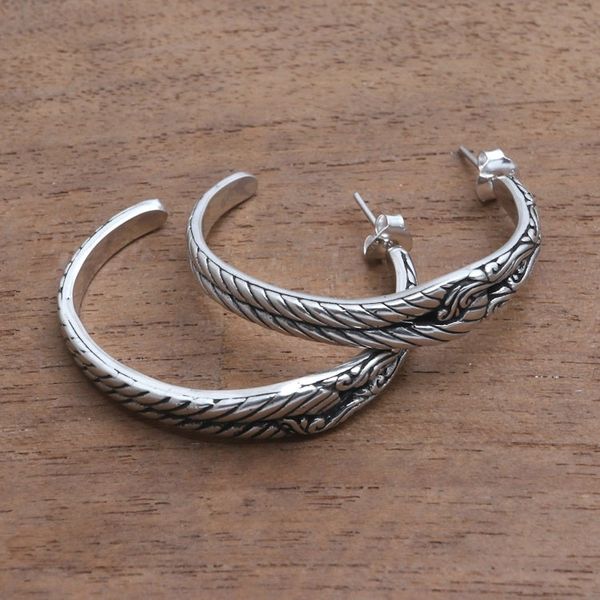 Alternate image for Patterned Sterling Silver Half-Hoop Earrings from Bali Excellent Link
