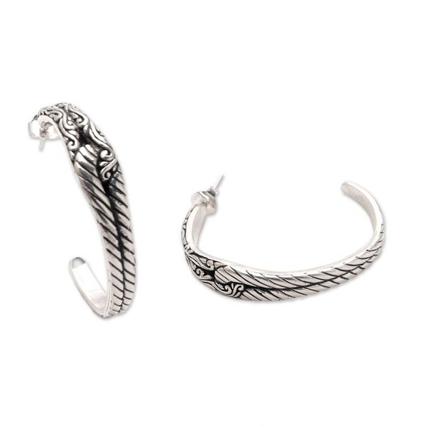 Alternate image for Patterned Sterling Silver Half-Hoop Earrings from Bali Excellent Link