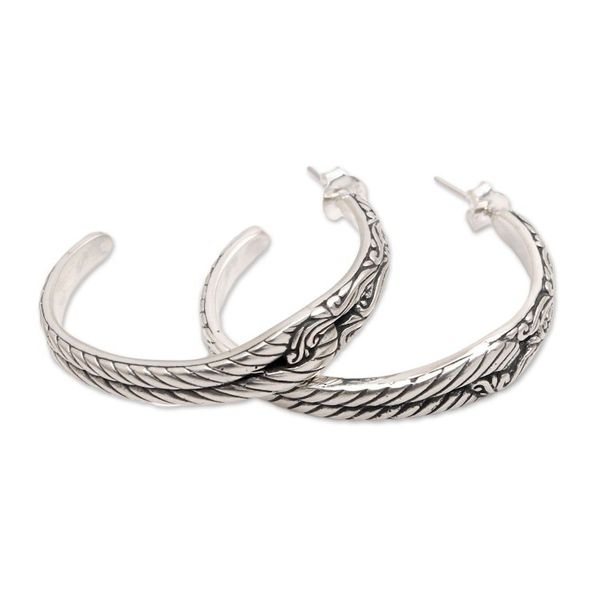 Alternate image for Patterned Sterling Silver Half-Hoop Earrings from Bali Excellent Link