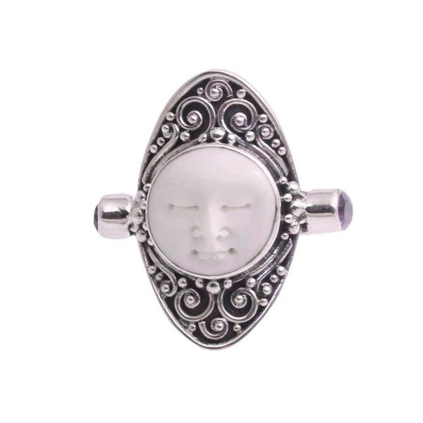 Alternate image for Amethyst and Bone Cocktail Ring Crafted in Bali Tranquil