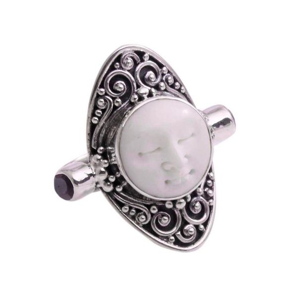 Alternate image for Amethyst and Bone Cocktail Ring Crafted in Bali Tranquil