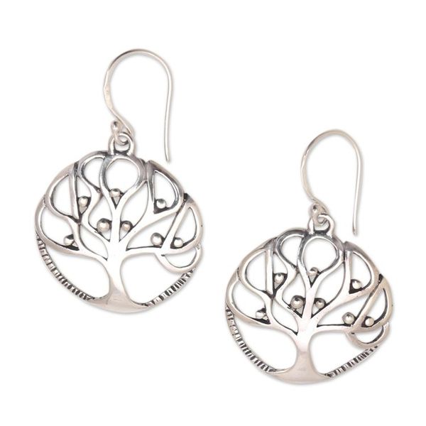 Alternate image for Tree-Shaped Sterling Silver Dangle Earrings from Bali Cradling Branches
