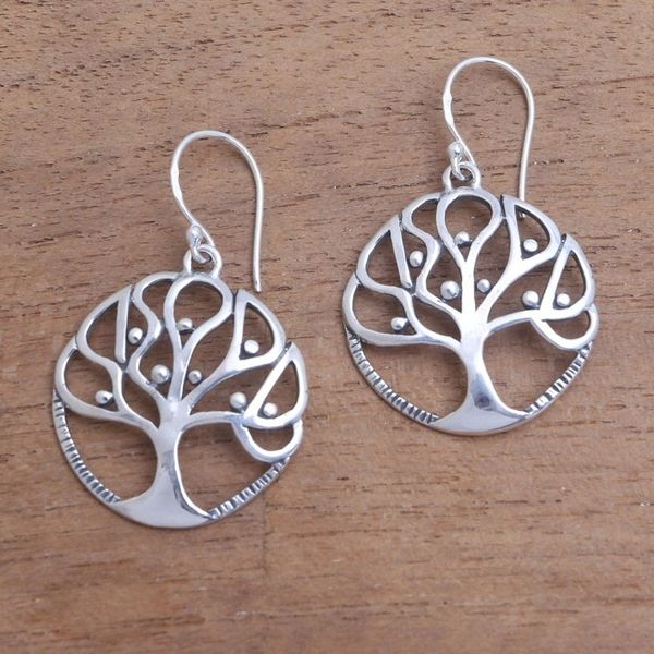 Alternate image for Tree-Shaped Sterling Silver Dangle Earrings from Bali Cradling Branches