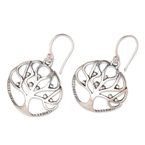 Alternate image for Tree-Shaped Sterling Silver Dangle Earrings from Bali Cradling Branches