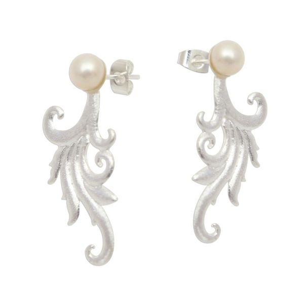 Alternate image for Tendril Motif Cultured Pearl Drop Earrings from Bali Glistening Tendrils