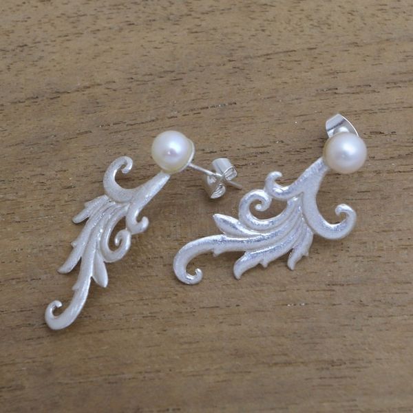 Alternate image for Tendril Motif Cultured Pearl Drop Earrings from Bali Glistening Tendrils
