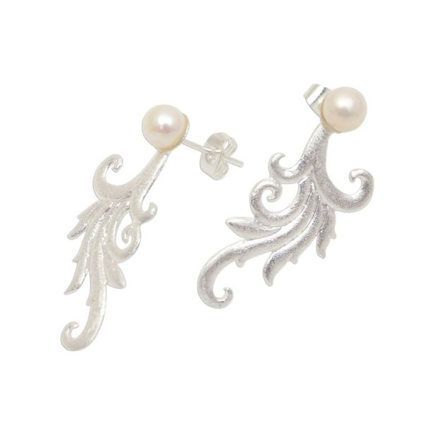 Alternate image for Tendril Motif Cultured Pearl Drop Earrings from Bali Glistening Tendrils