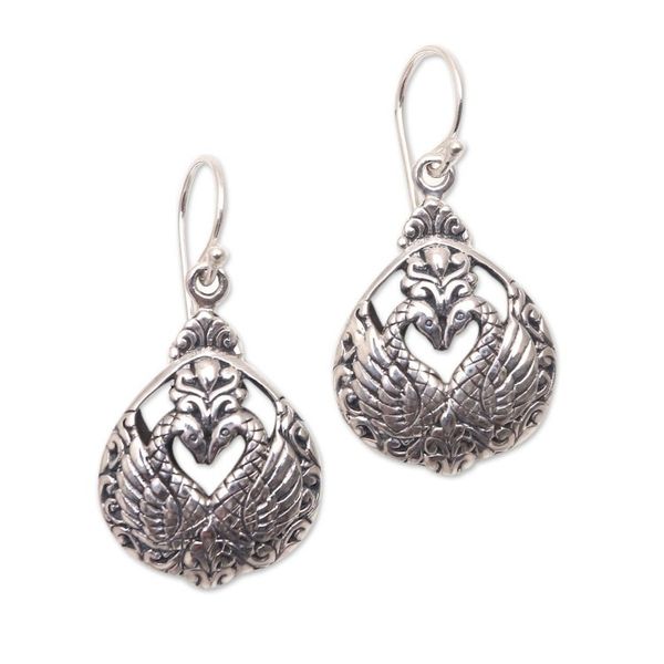 Alternate image for Sterling Silver Swan Dangle Earrings from Bali Loving Swans