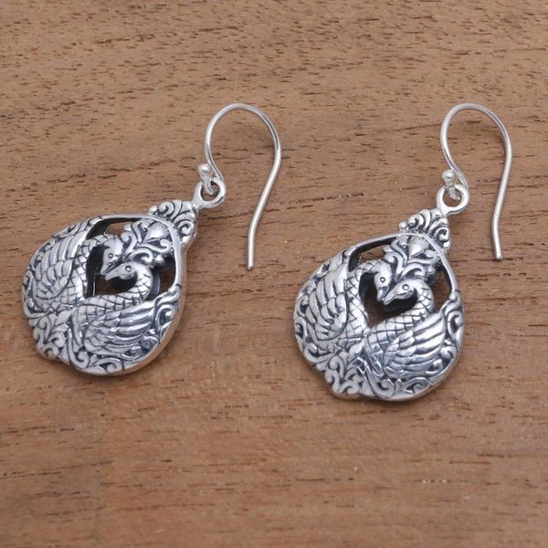 Alternate image for Sterling Silver Swan Dangle Earrings from Bali Loving Swans