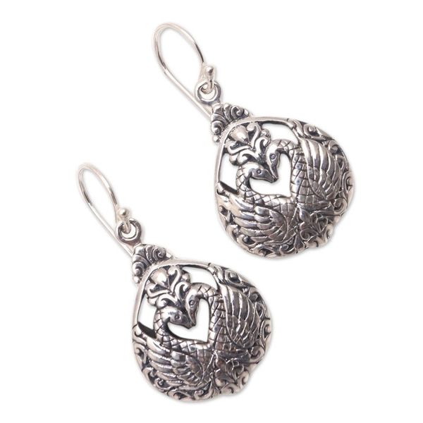 Alternate image for Sterling Silver Swan Dangle Earrings from Bali Loving Swans