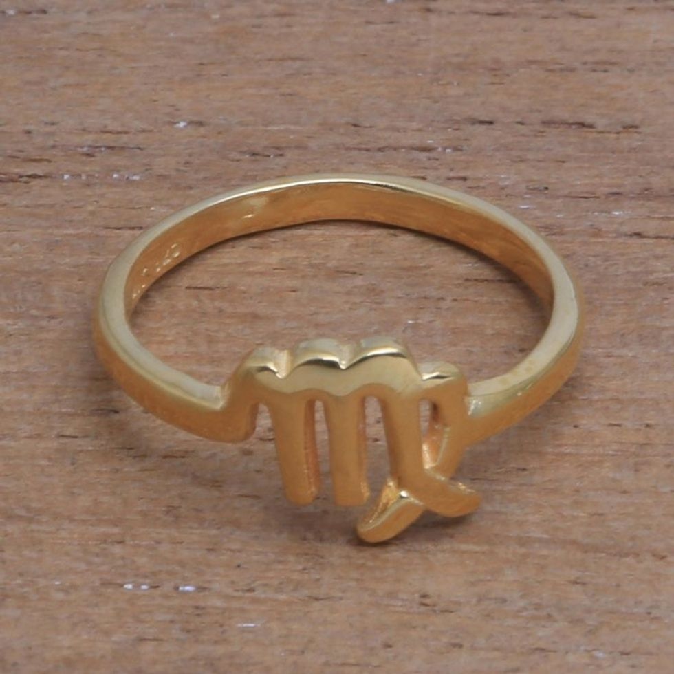 18k Gold Plated Sterling Silver Virgo Band Ring 'Golden Virgo'