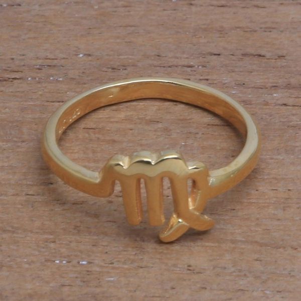 Alternate image for 18k Gold Plated Sterling Silver Virgo Band Ring Golden Virgo