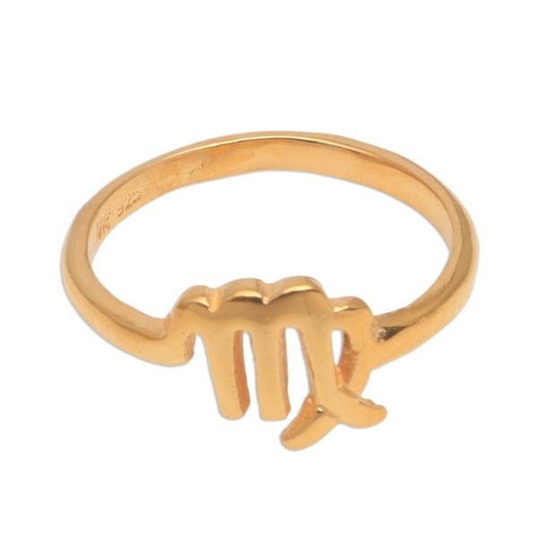 Alternate image for 18k Gold Plated Sterling Silver Virgo Band Ring Golden Virgo