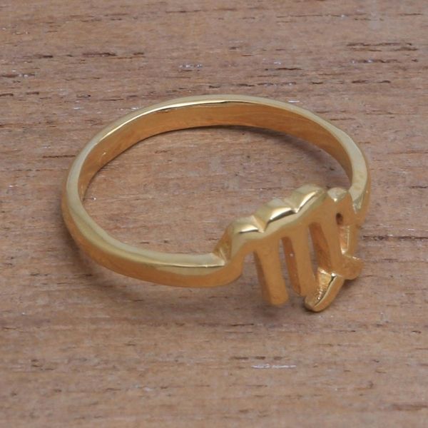 Alternate image for 18k Gold Plated Sterling Silver Virgo Band Ring Golden Virgo