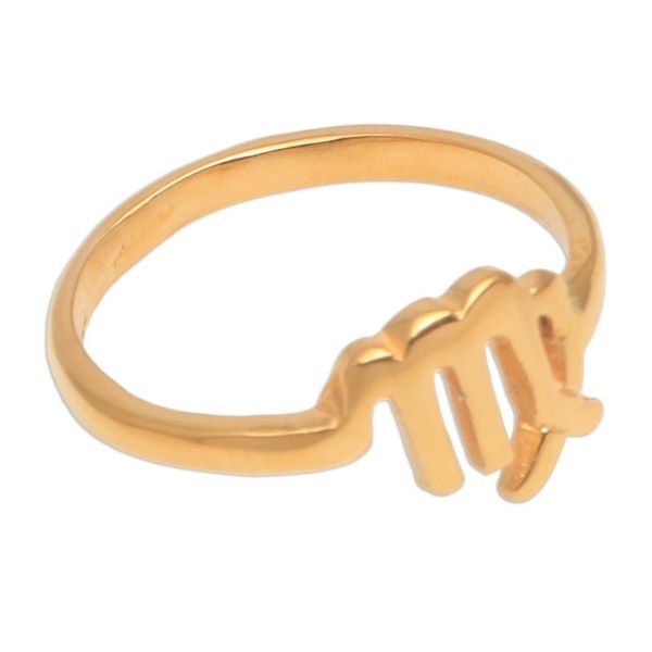 Alternate image for 18k Gold Plated Sterling Silver Virgo Band Ring Golden Virgo