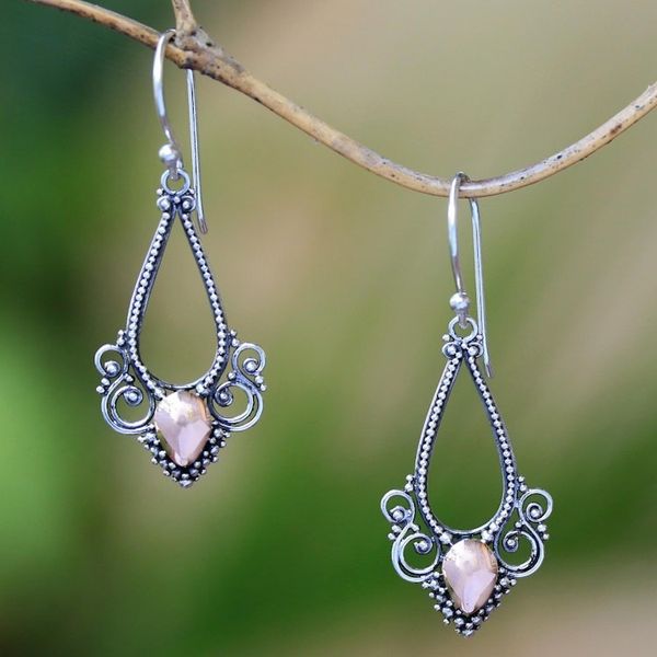 Alternate image for 18K Gold Accent Sterling Silver Dot Motif Dangle Earrings Shimmering Elegance