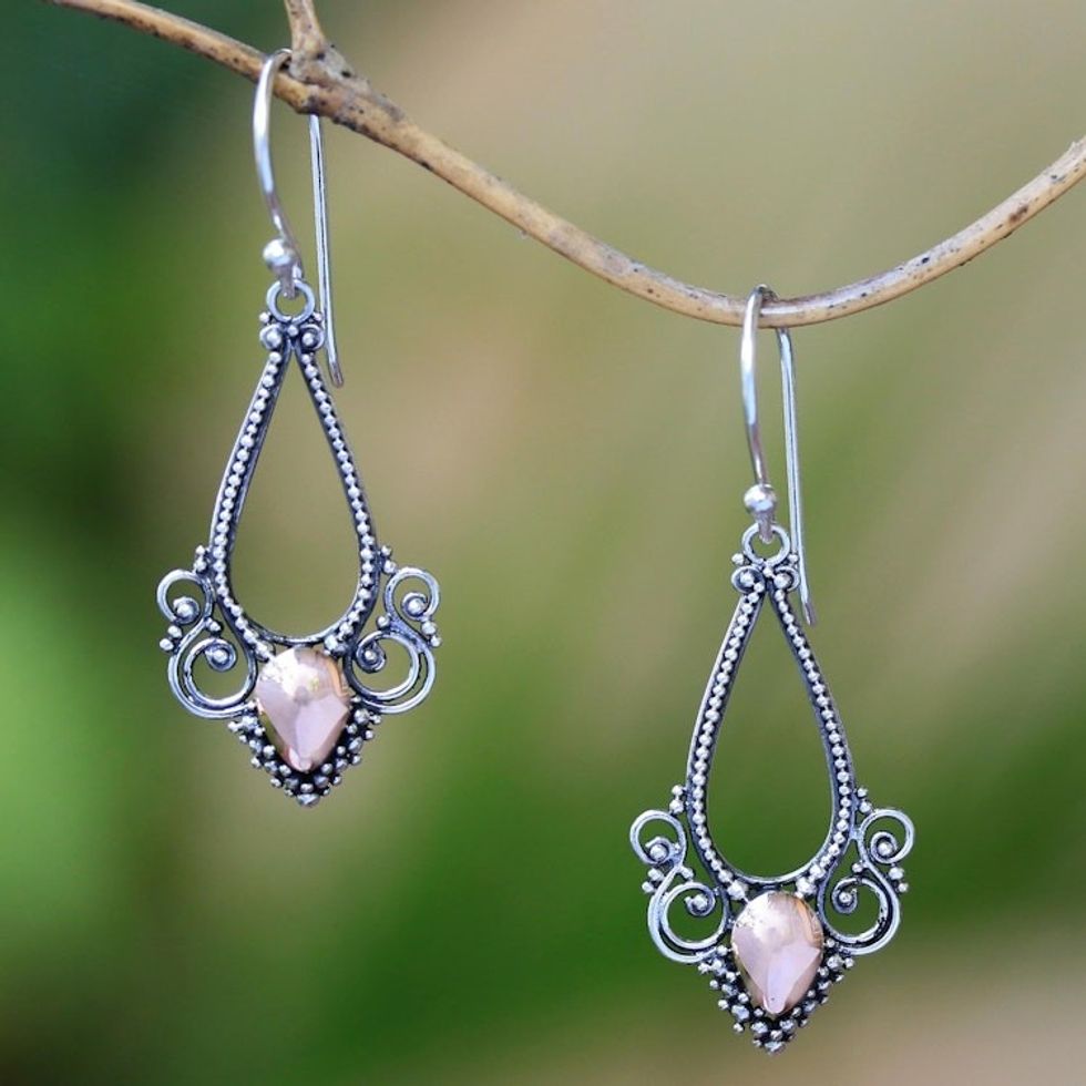 18K Gold Accent Sterling Silver Dot Motif Dangle Earrings 'Shimmering Elegance'